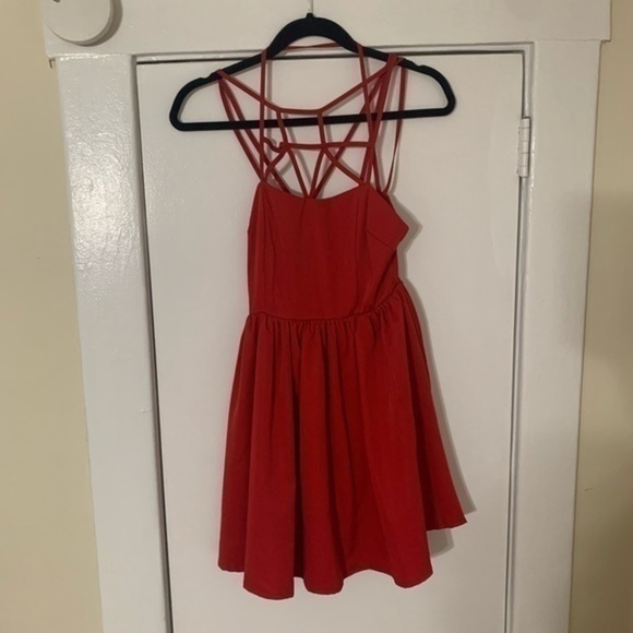 Lulu’s Red Can’t Cage Me Strap Mini Dress Size Small - Picture 6 of 13